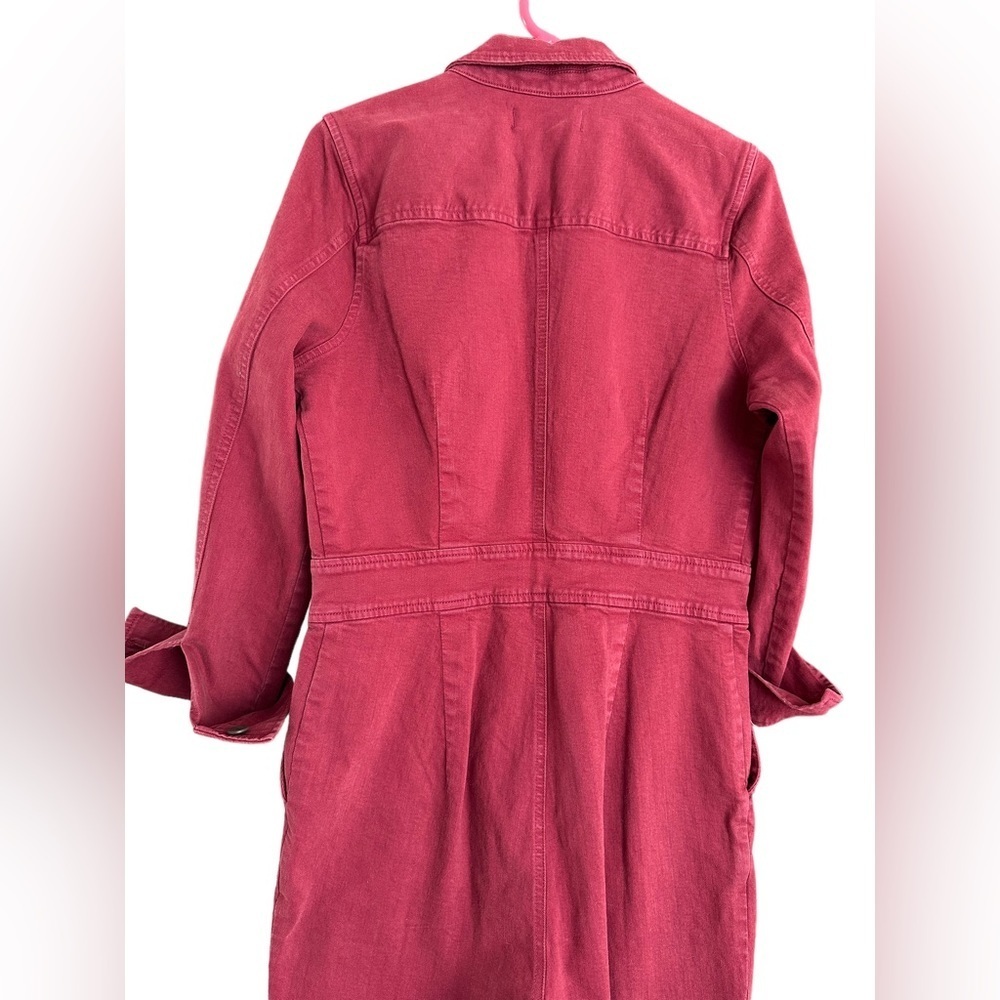 Madewell burgundy dyed denim straight leg overall long sleeve jumpsuit - Picture 7 of 10